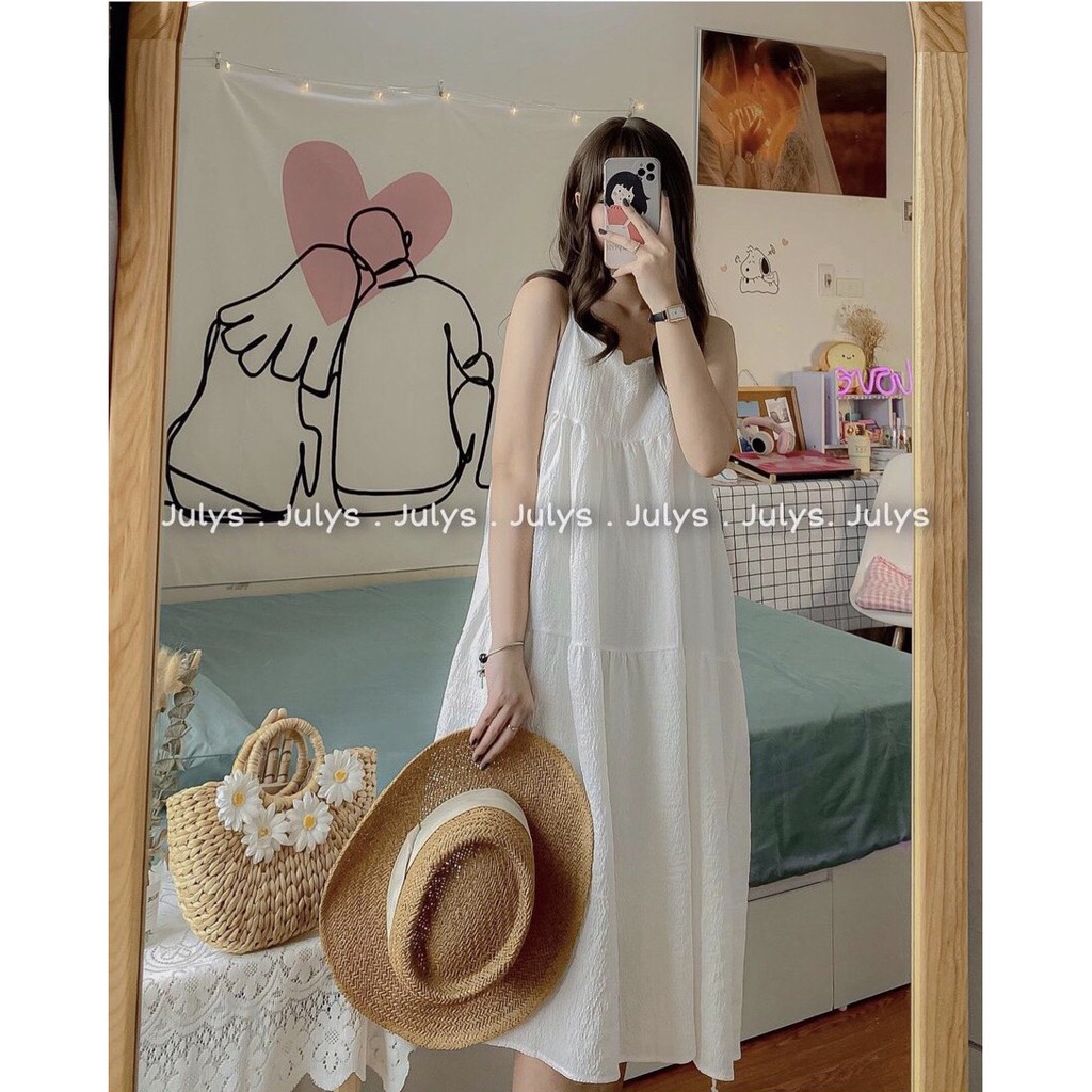 Váy hai dây đũi nhăn nữ🌸Đầm Midi Trơn Dáng Xòe Dài 2s Bánh Bèo Ulzzang Siêu Xinh | BigBuy360 - bigbuy360.vn