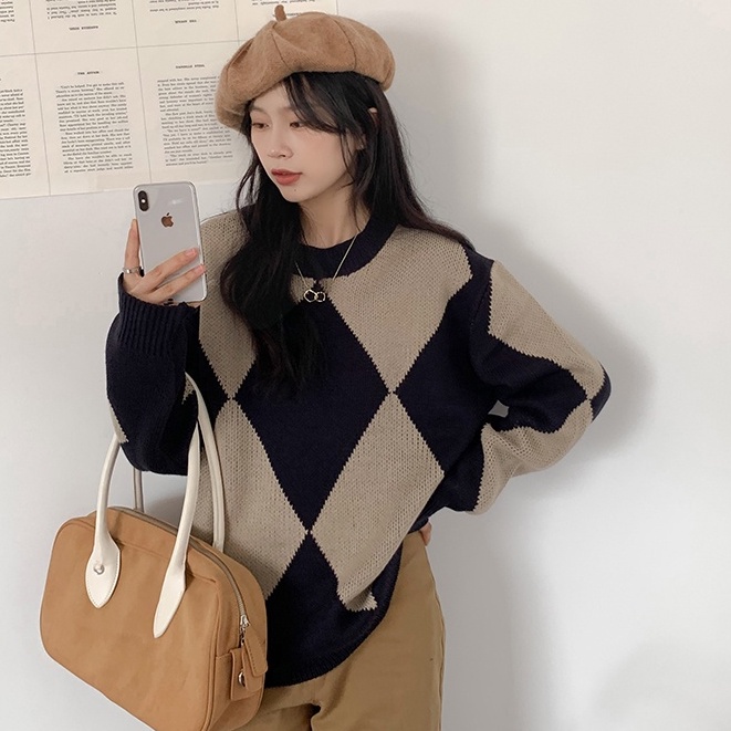 SUXI Áo sweater nữ cổ tròn tay dài dáng rộng thời trang mùa thu mới