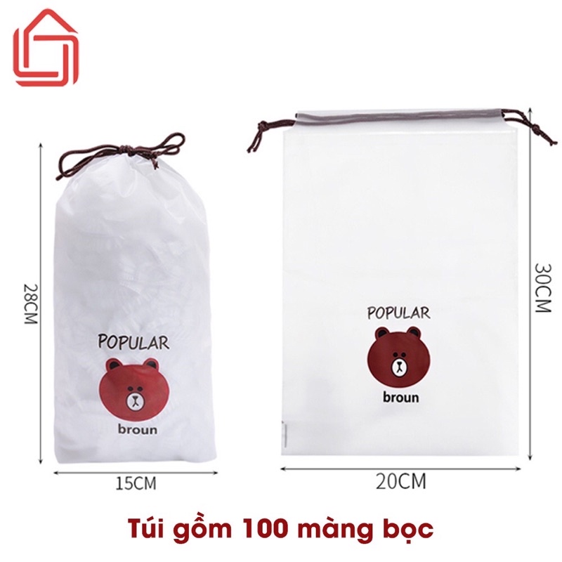 Set 100c màng bọc thực phẩm co giãn siêu dai đựng trong túi hình gấu