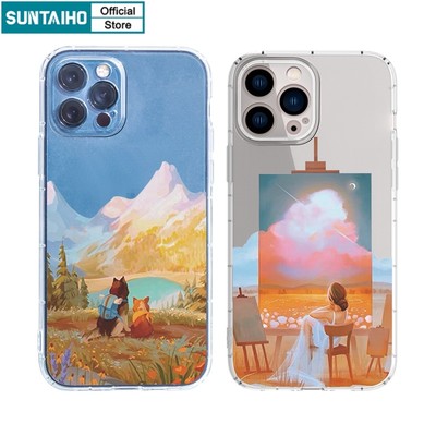 Ốp lưng iphone Ốp điện thoại Suntaiho TPU hình phong cảnh du lịch thích hợp cho iPhone 13 12 11 X Xs XR Pro Max 8 7 Plus
