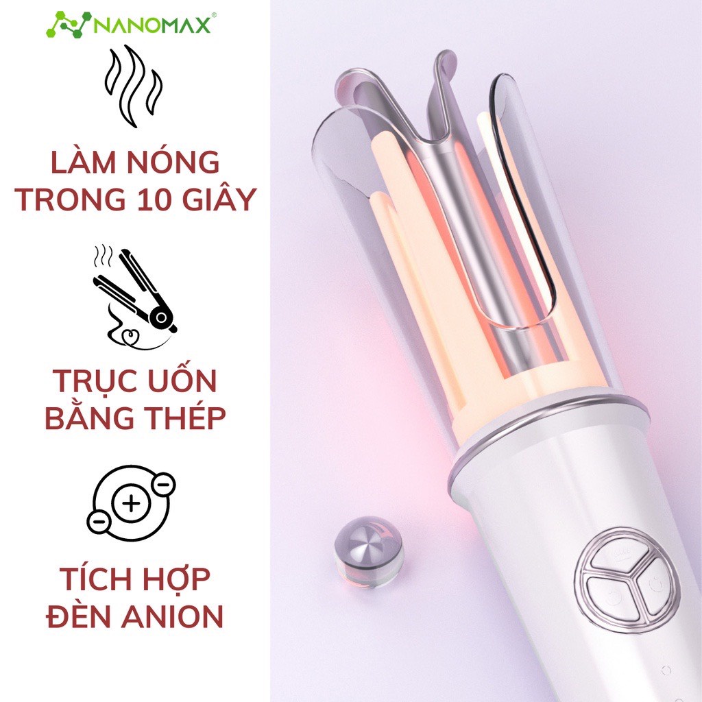 Máy Uốn Tóc Tự Động Xoay 360 Độ Nanomax XN-390, Anion Bảo Vệ Tóc, 4 Mức Nhiệt Phù Hợp Mọi Kiểu Tóc, Bh 12 Tháng