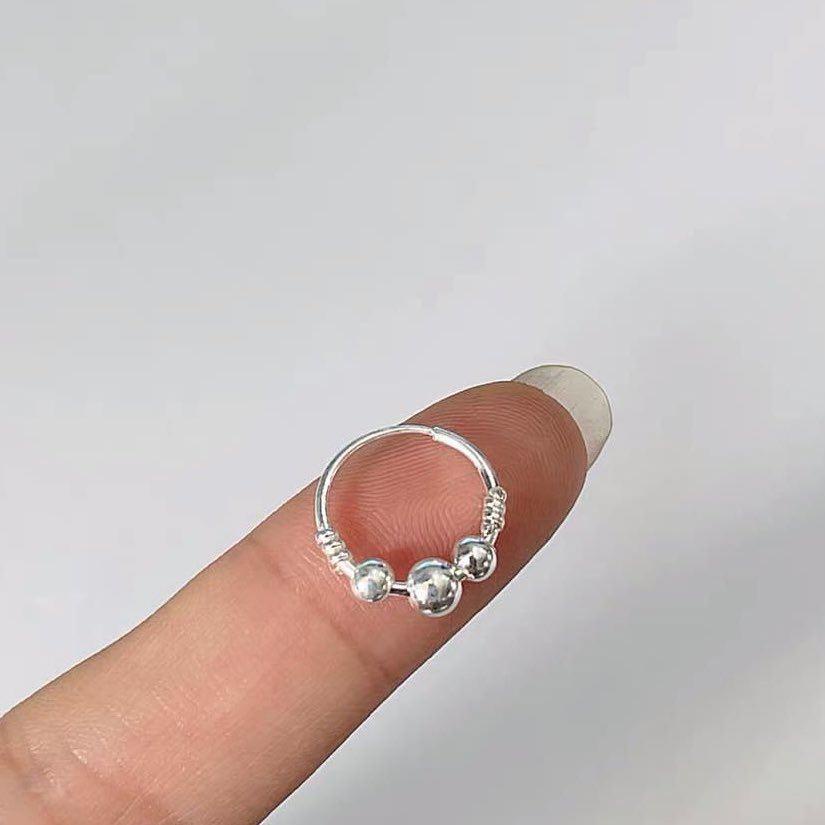 Bông tai tàu tròn mix 3 viên bi bạc xinh xắn Mainomi Shop Bạc Xinh