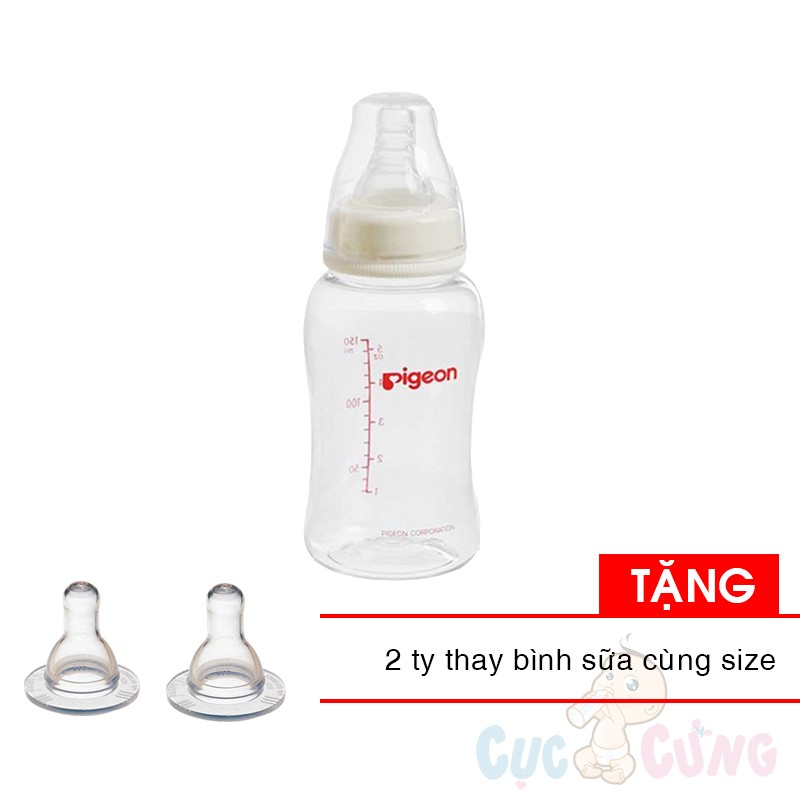 Combo Bình sữa Pigeon Streamline 150ml Tặng 2 ty cùng size