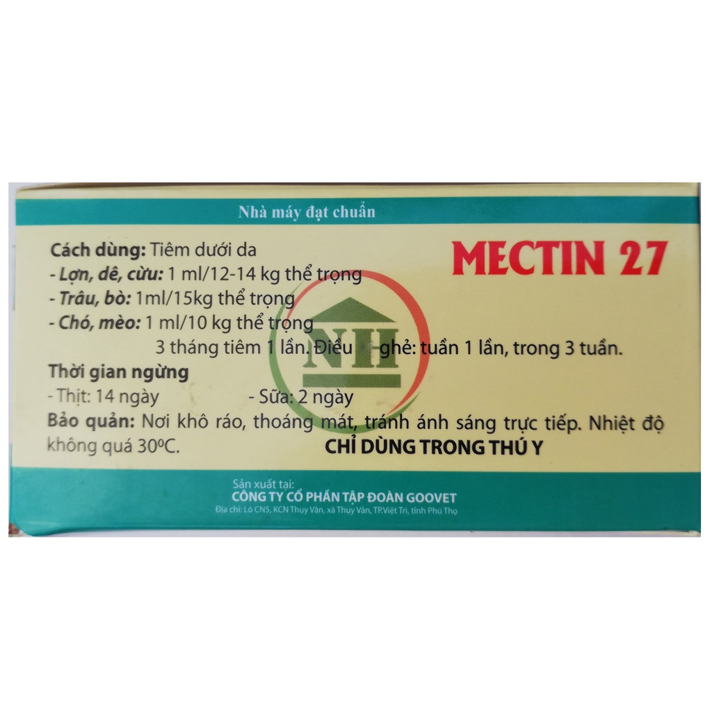 MECTIN 27 lọ 10ml Chuyên dùng cho gia súc, trâu, bò, lợn, chó, mèo, thỏ