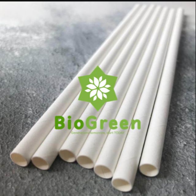 100 ống hút giấy trắng phi 8 dài 20cm
