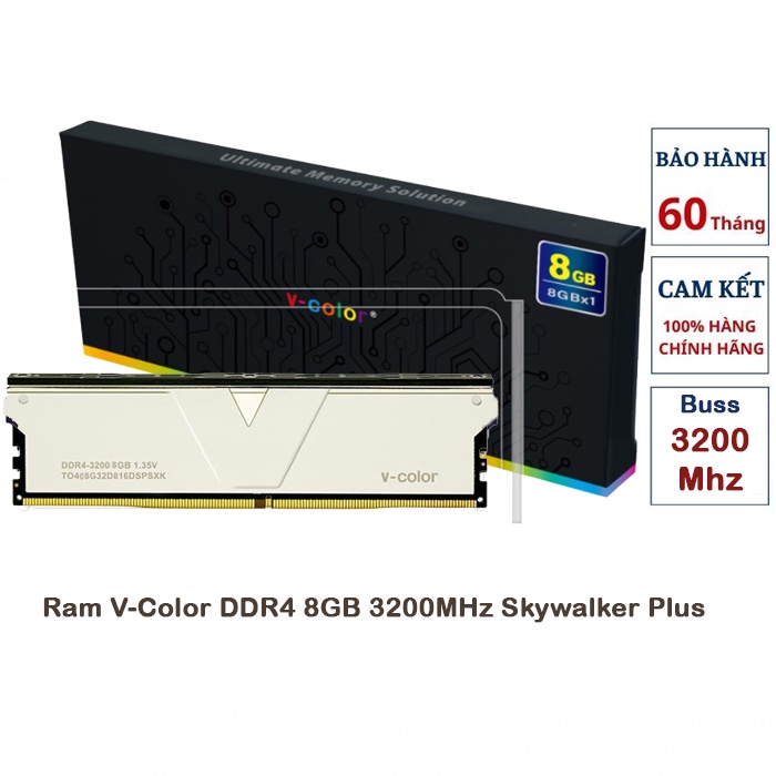 [Mã BMBAU300 giảm 10% đơn 499K] Ram V-Color DDR4 8GB 3200MHz Skywalker Plus - Màu Bạc