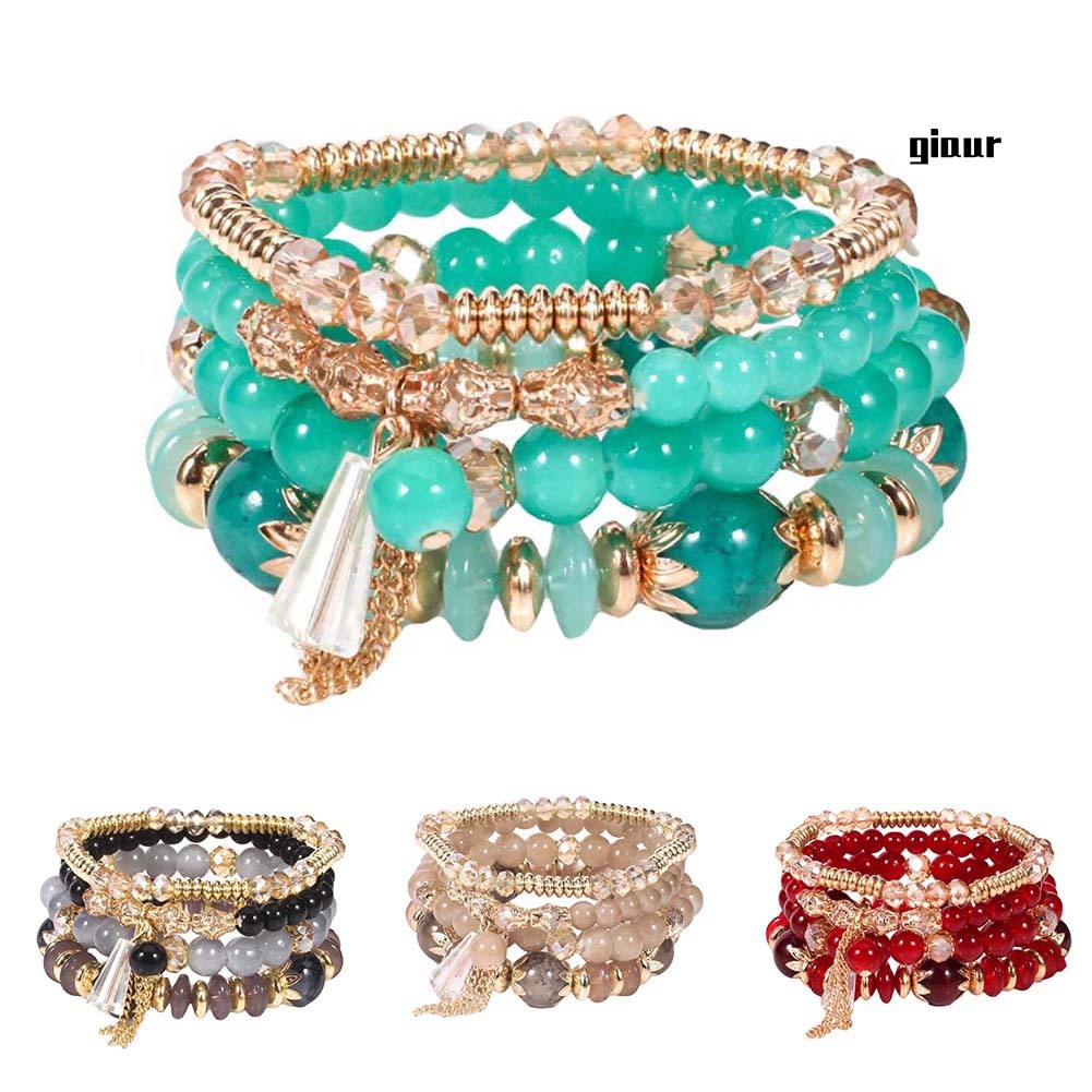 Set 4 Vòng Tay Chuỗi Hạt Ngọc Trai Nhân Tạo Phong Cách Boho