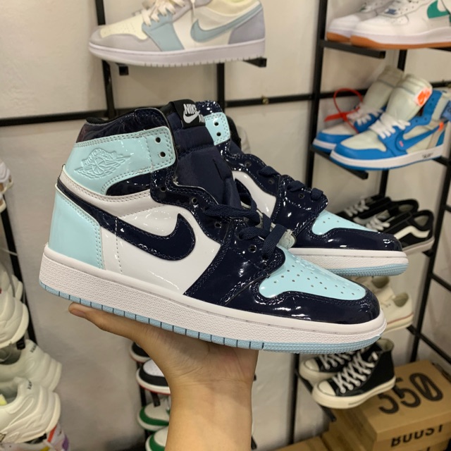 (fullbox+bill) Giầy Jordan 1 xanh ngọc cao cổ da bóng hàng Fullbox