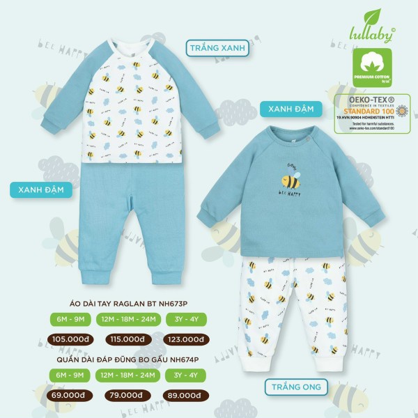 Bộ dài tay raglan bé trai Lullaby mẫu mới 2021