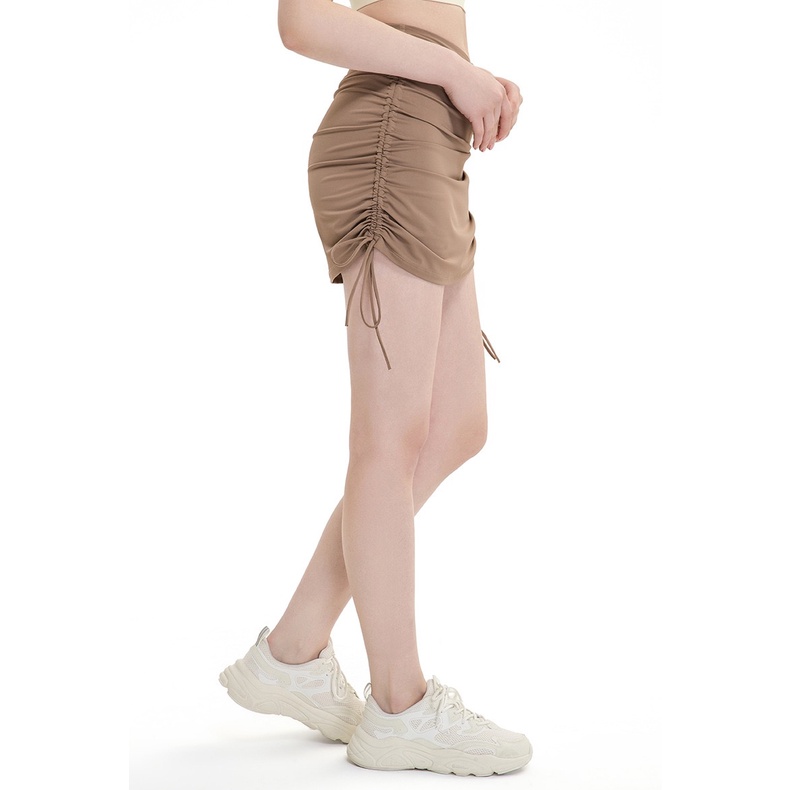 Chân váy HOPPE FUMENG dáng ngắn lưng cao thiết kế dây rút bên hông phong cách thể thao thời trang dành cho nữ
