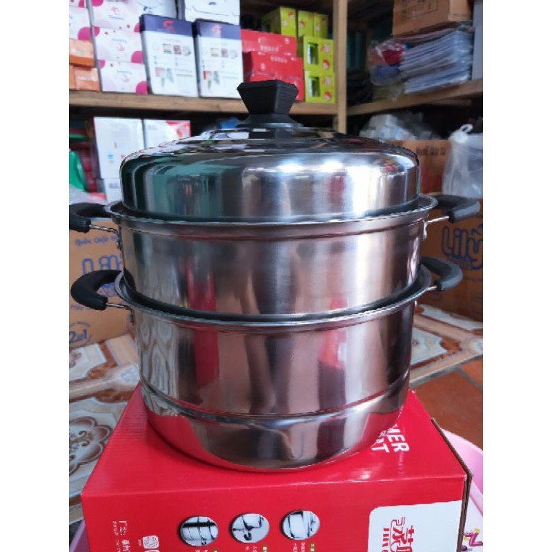 [ Xã Kho +Freeship ] Nồi Hấp ,Xửng Hấp ,Khay Hấp INOX 3 Tầng Đa Năng 28cm dùng được bếp từ bếp hồng ngoại