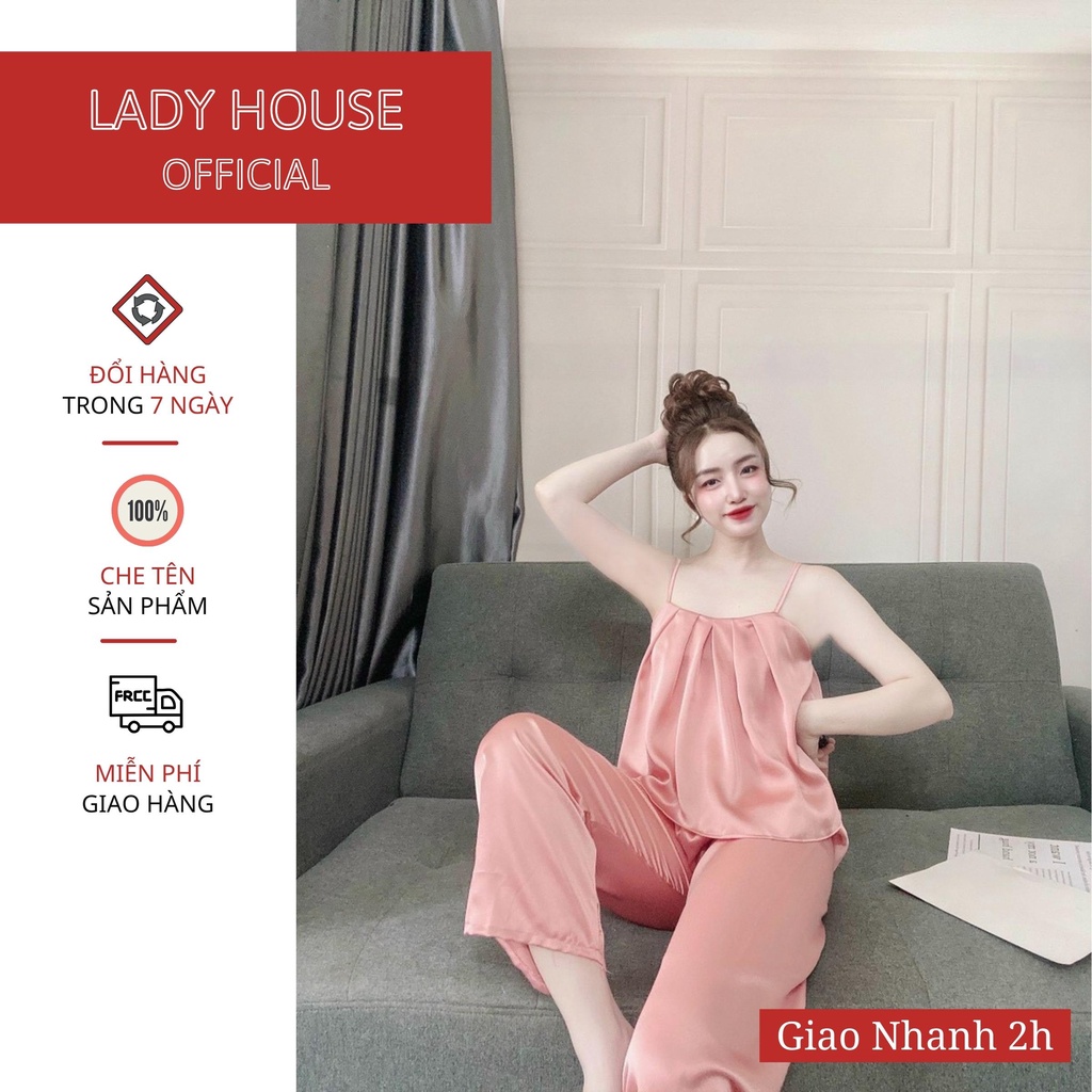 Đồ Lụa Mặc Nhà, Đồ Bộ Nữ Đồ Ngủ Áo Dây Nhún Ngực Quần Dài Chất Lụa Satin Fill Màu Form Rộng Rãi Sang Trọng Kín