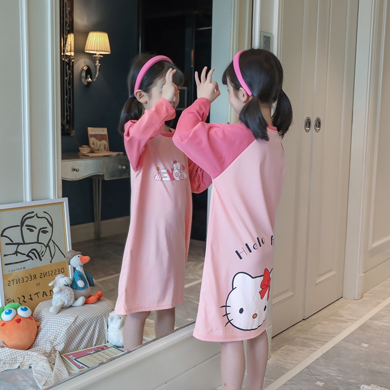 Đầm Ngủ Cotton Tay Dài In Họa Tiết Hoạt Hình Dễ Thương Cho Bé Gái