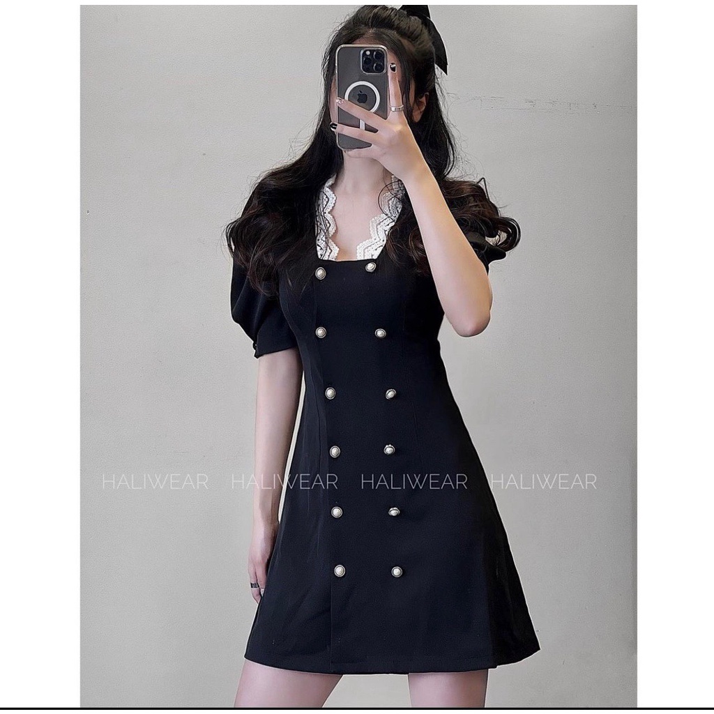 váy xinh viền cổ, váy xinh ren cổ