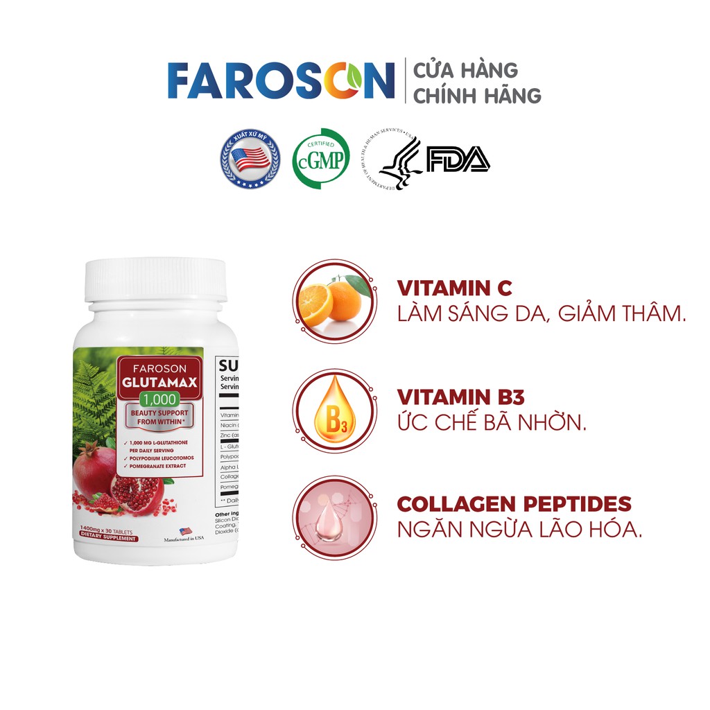 Glutathione trắng da mờ nám chống nắng Glutamax 1000 hộp 30 viên | BigBuy360 - bigbuy360.vn