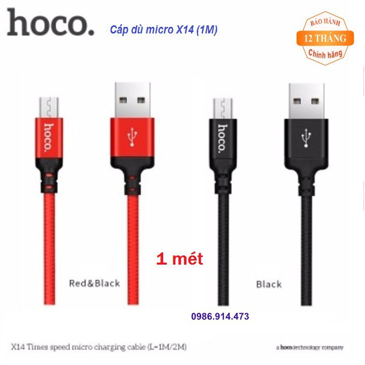 Cáp sạc nhanh androd Micro dây dù Chống đứt hoco X14 - Hàng chính hãng - Bảo hành 12 tháng