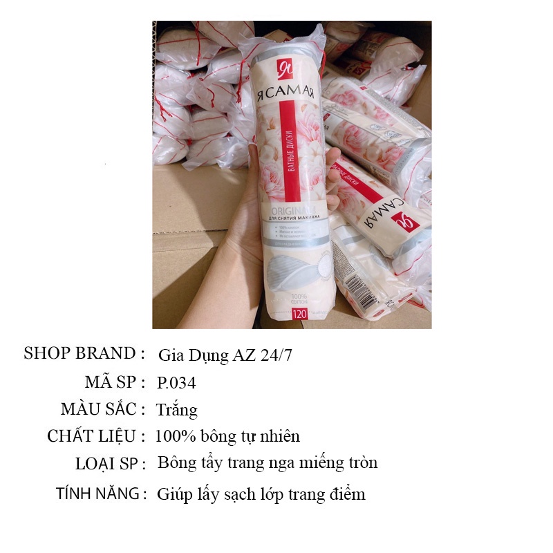 Bông tẩy trang nga 100% cotton mềm mại an toàn cho da miếng tròn AZ P.034