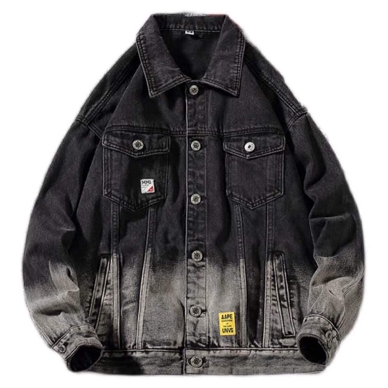 Áo khoác jeans nam đen xám phối 2 màu thêu chữ sumisu shop