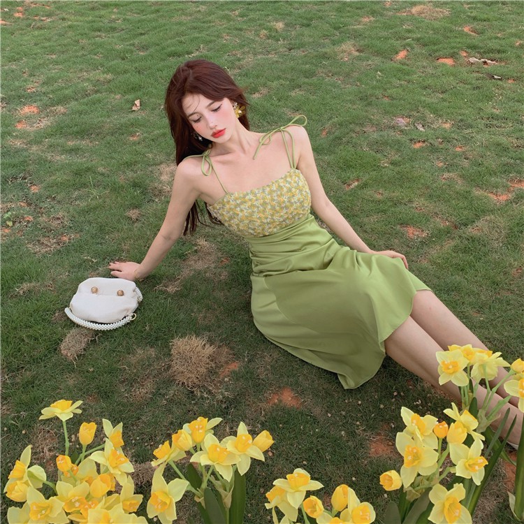 Đầm hai dây dáng ôm họa tiết hoa thời trang cho nữ