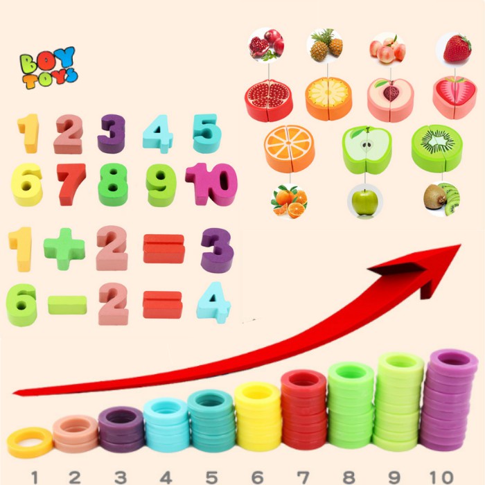 Bộ giáo cụ Montessori xếp gỗ số, khối cột, cắt hoa quả giáo dục sớm cho bé thông minh hơn (Chính hãng Moondog)