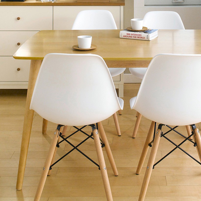 ghế eames nhựa trắng chân gỗ | BigBuy360 - bigbuy360.vn