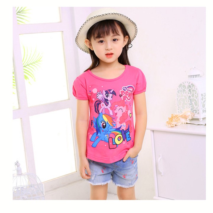 Áo thun Pony cho bé gái 4-10 tuổi chất thun cotton thoáng mát màu sắc tươi tắn đáng yêu BBShine - A012