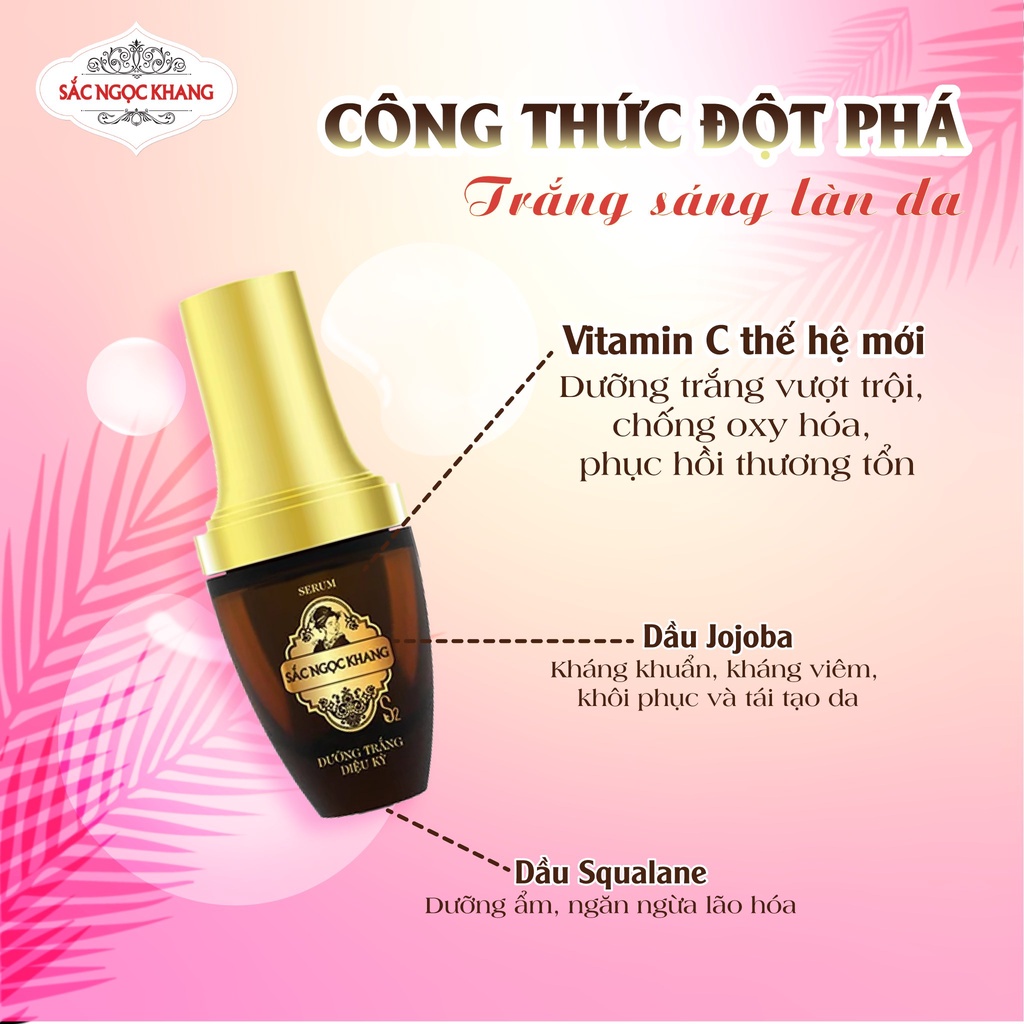 Combo dưỡng trắng diệu kỳ Sắc Ngọc Khang 4 món [ Serum + Kem dưỡng da 10g + Nước Hoa hồng  + Sữa rửa mặt 50g]]