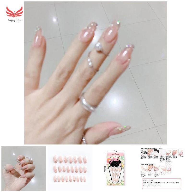 24pcs Flash powder Long section wear finished nail tablet False nail removable Manicure