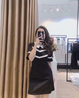 Đầm xoè phối viền trắng cổ peter