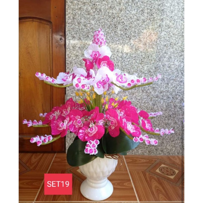 Set nguyên liệu bình hoa lan pha lê 19 cành x 3 bông, 7 nụ (không kèm bình cắm)
