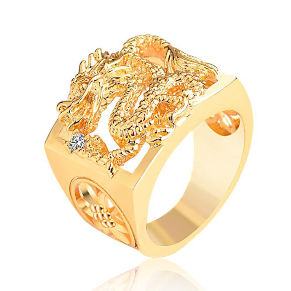 Nhẫn Titan Mạ Vàng 18K Phong Cách Punk Hình Động Vật Đính Đá Pha Lê