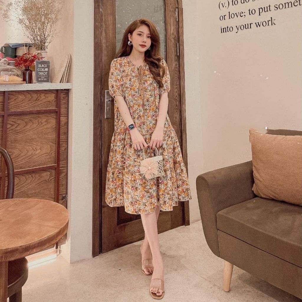 Đầm bầu ngắn tay hoa nhí M329 thời trang thiết kế