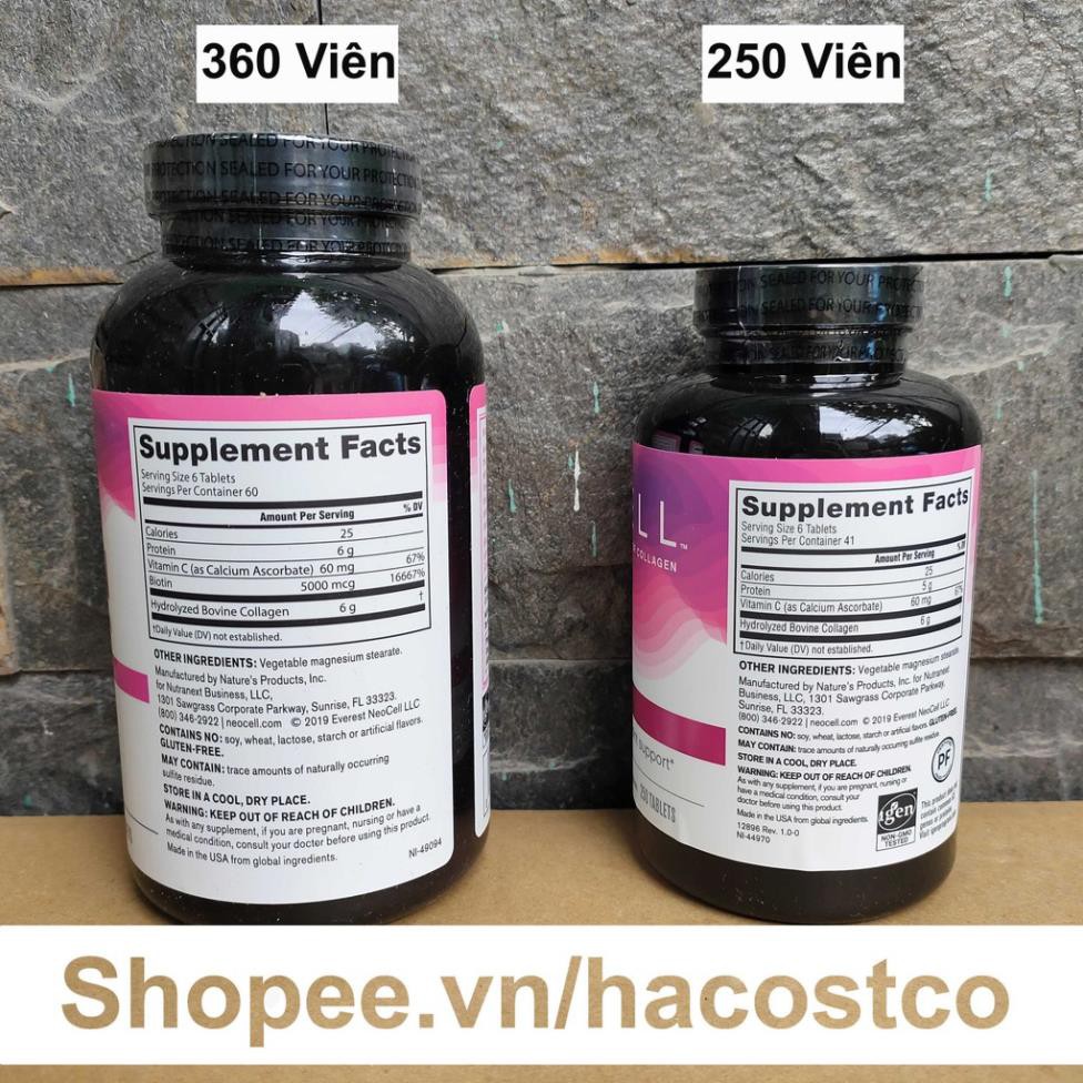 Viên Uống Super Collagen Neocell +C 6000 Mg type 1 - 3 Neocell 360 và 250 viên