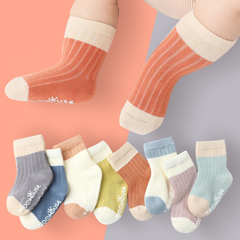 Vớ Cotton Giữ Ấm Chống Trượt Họa Tiết Kẻ Sọc Dành Cho Các Bé 0-36 Tháng Tuổi