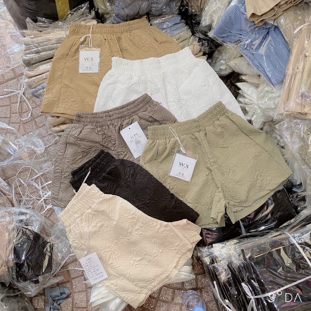 Quần short nữ ống rộng cạp cao lưng thun, quần đùi nữ xốp hoa nổi phối áo siêu xinh ( ảnh thật từ ảnh thứ 4)