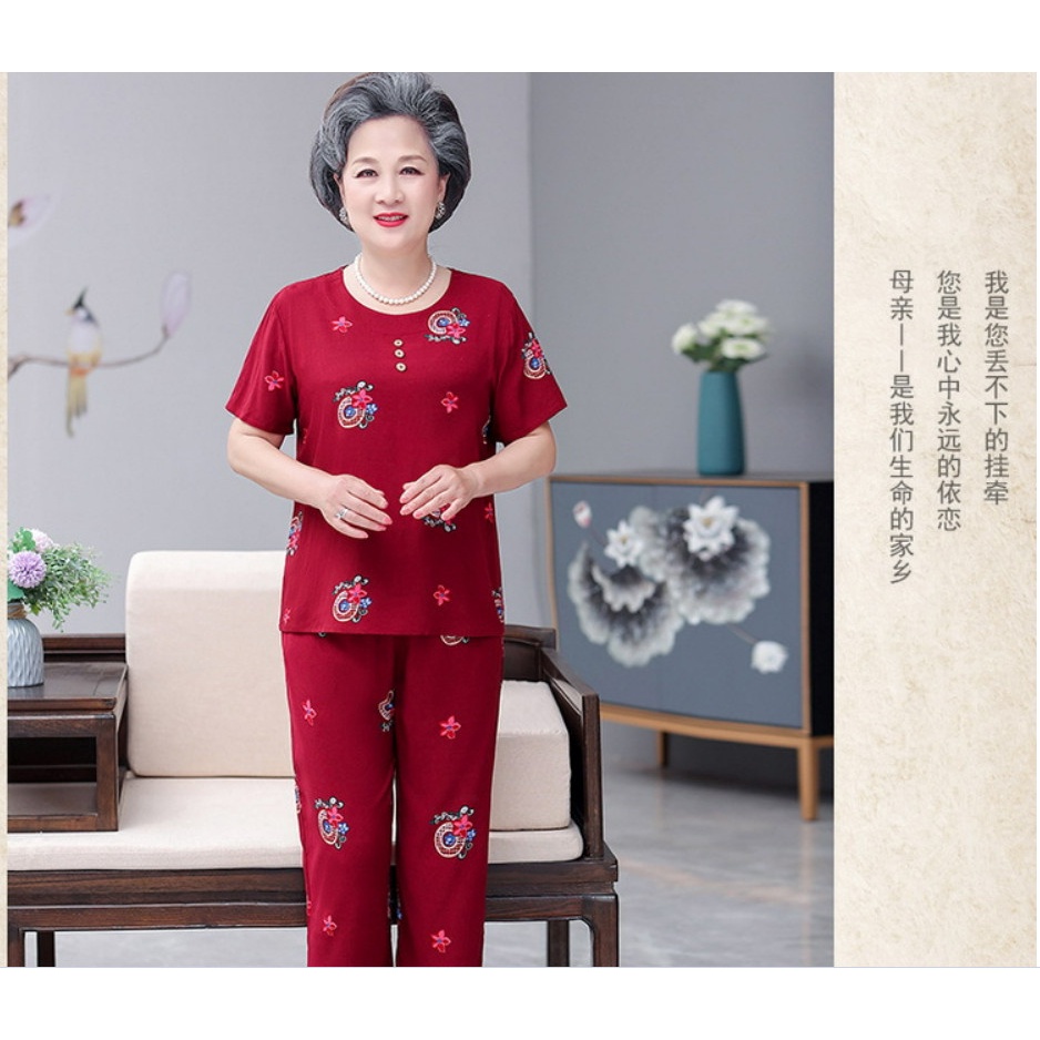 (HÀNG SẴN) Bộ Đồ Mặc Nhà Cotton Lụa Mềm Mát Cho Bà Cho Mẹ AB14 - Hàng Quảng Châu Cao Cấp
