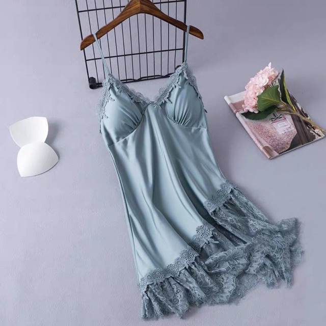 (46-65kg ) Sx 692 váy ngủ lụa satin phối ren -đồ ngủ cao cấp -KellyWang | BigBuy360 - bigbuy360.vn