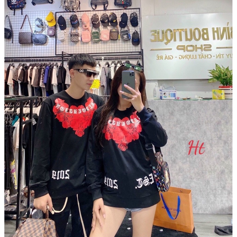 Áo thun dài tay và áo nỉ bông dài tay cổ tròn hoa Hồng đỏ mikenco