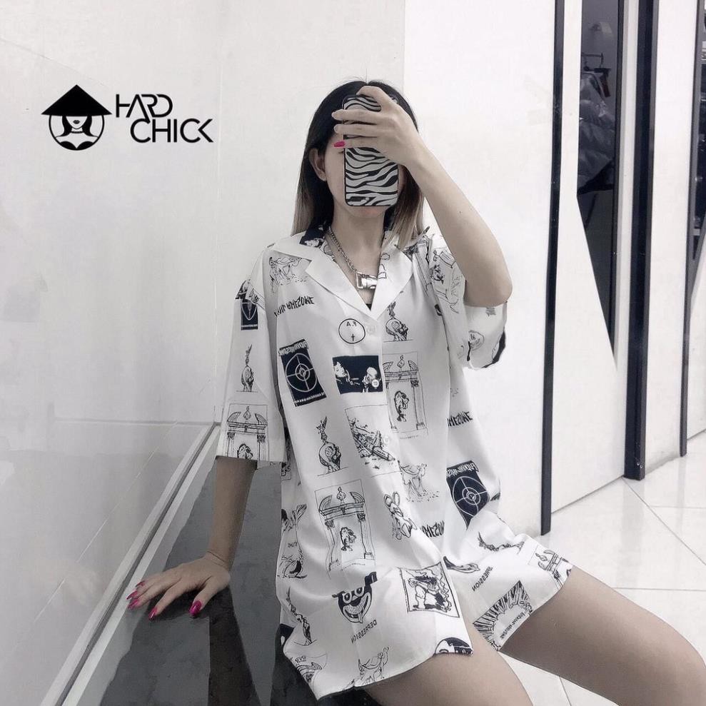 Áo sơ mi HARD CHICK cổ bẻ tay lỡ form rộng unisex/ Áo khoác nhẹ nam nữ in họa tiết dáng thụng ulzzang_xuongmaythuhien  ྇