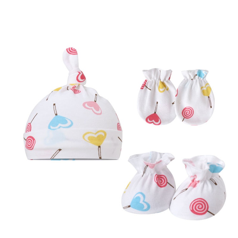Bộ Nón + Găng Tay + Vớ Cotton In Họa Tiết Hoạt Hình Dễ Thương Cho Bé Sơ Sinh