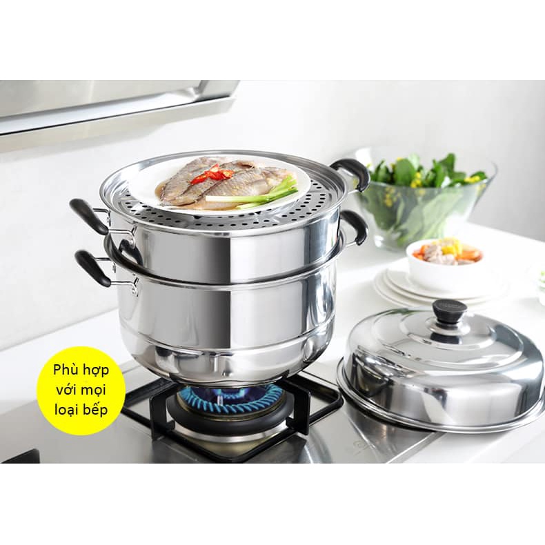 Nồi hấp inox đa năng 3 tầng 3 đáy