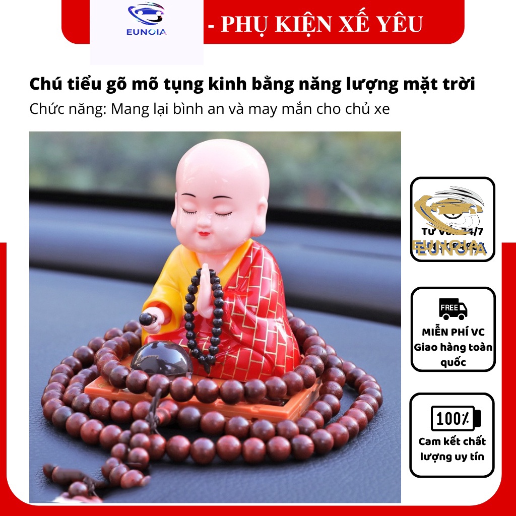 Tượng phật chú tiểu gõ mõ tụng kinh để taplo trang trí xe hơi ô tô + tặng vòng dâu