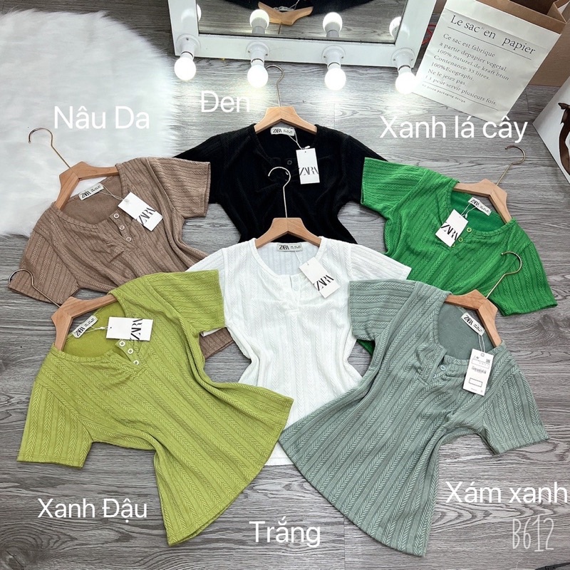 Áo thun body tay ngắn Phối Cúc gân xương cá dáng dài CH