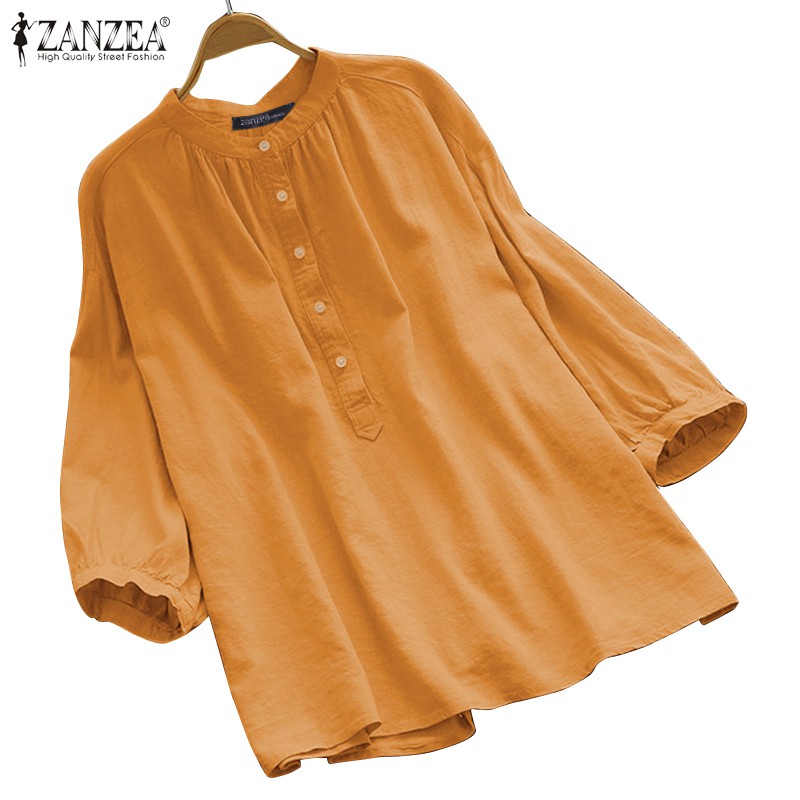 Áo ZANZEA tay dài cổ tròn màu trơn thời trang thịnh hành cho nữ