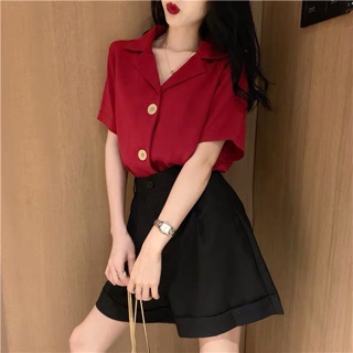 (Order) Áo sơ mi đỏ đậm ulzzang
