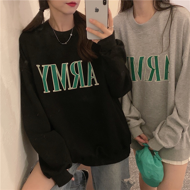 SUXI Áo Nỉ Nữ Dài Tay Cổ Tròn Thời Trang Hàn Mới