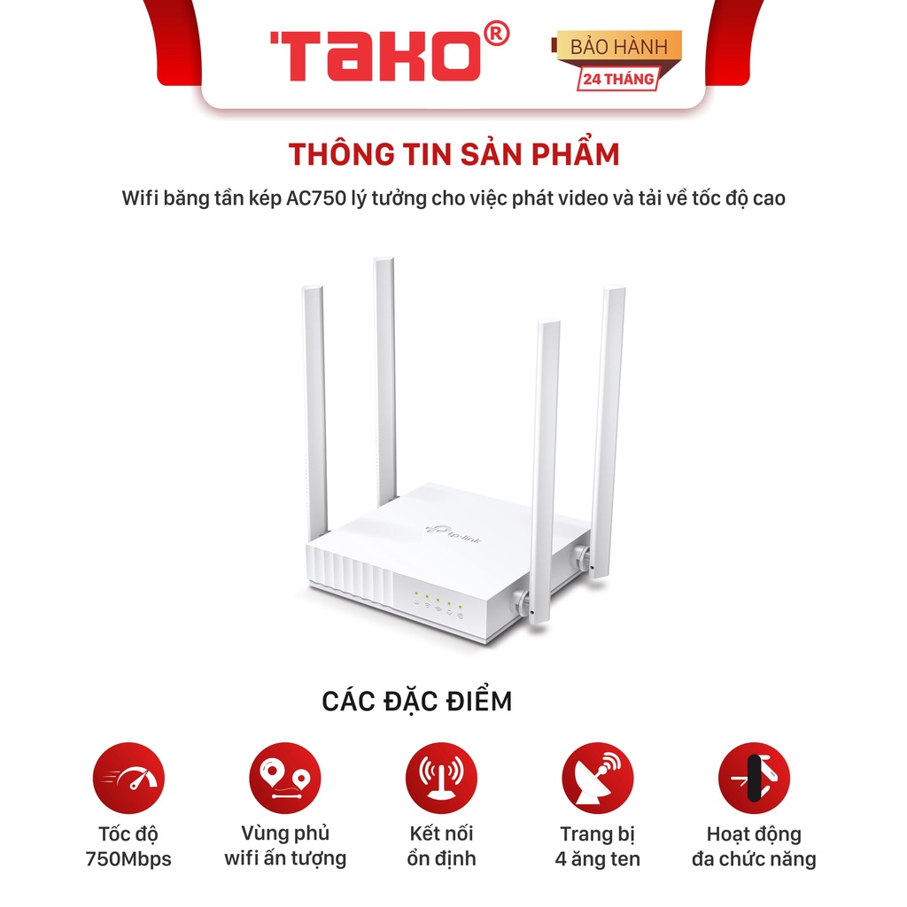 Router wifi Băng Tần Kép TP-Link Archer C24 Chuẩn AC 750Mbps . Chính hãng, BH 24 tháng