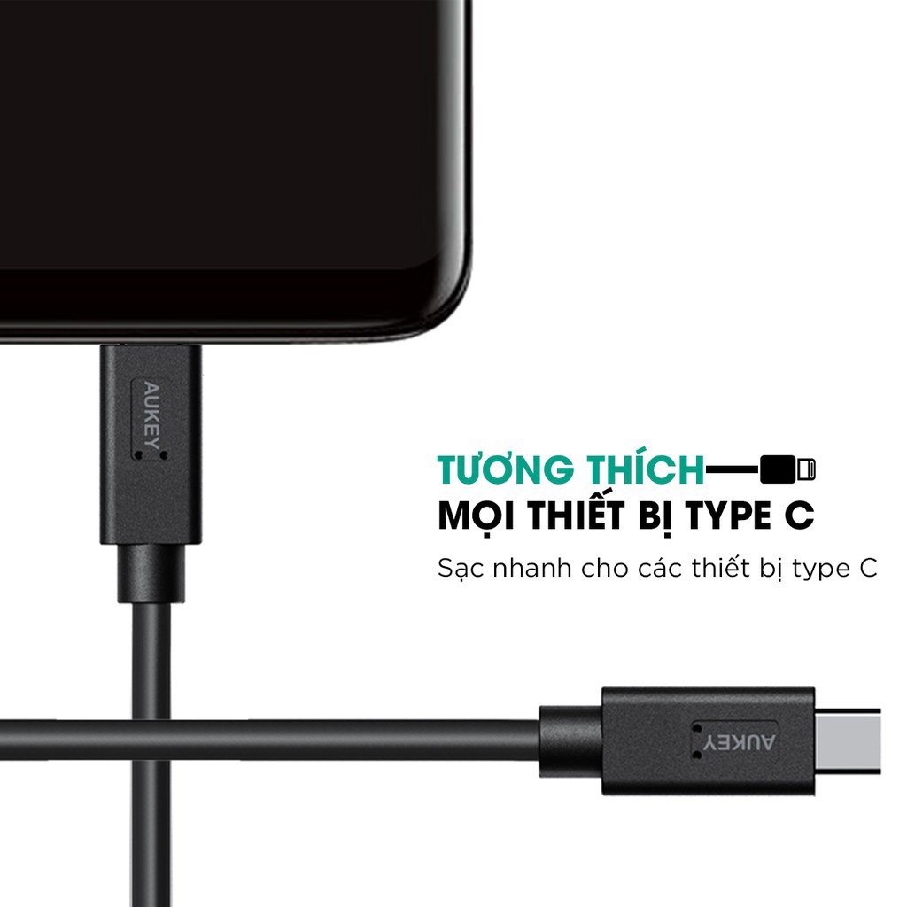 Cáp sạc Macbook Pro USB-C ra USB-C chuẩn 3.1 Gen2 AUKEY CB-C2 PD 100W dài 0.9m