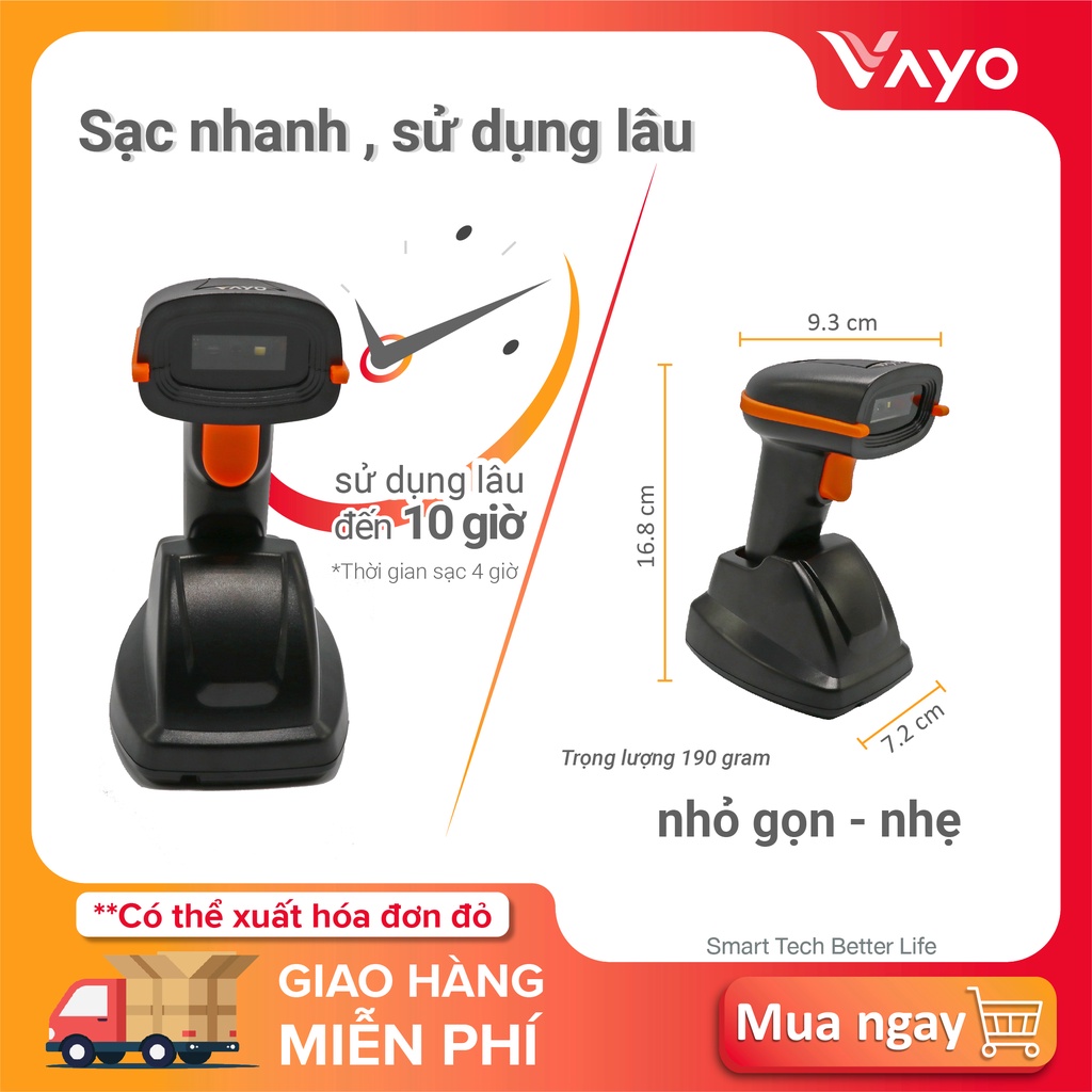 Máy scan barcode, máy đọc mã vạch, Máy quét mã vạch không dây Vscan thương hiệu Vayo