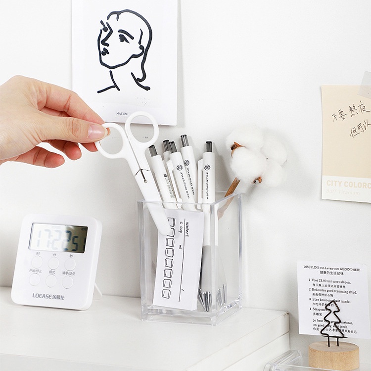 Hộp Đựng Cọ Trang Điểm / Bút Bằng Acrylic Trong Suốt Hình Vuông Đơn Giản Tiện Dụng Cho Học Sinh